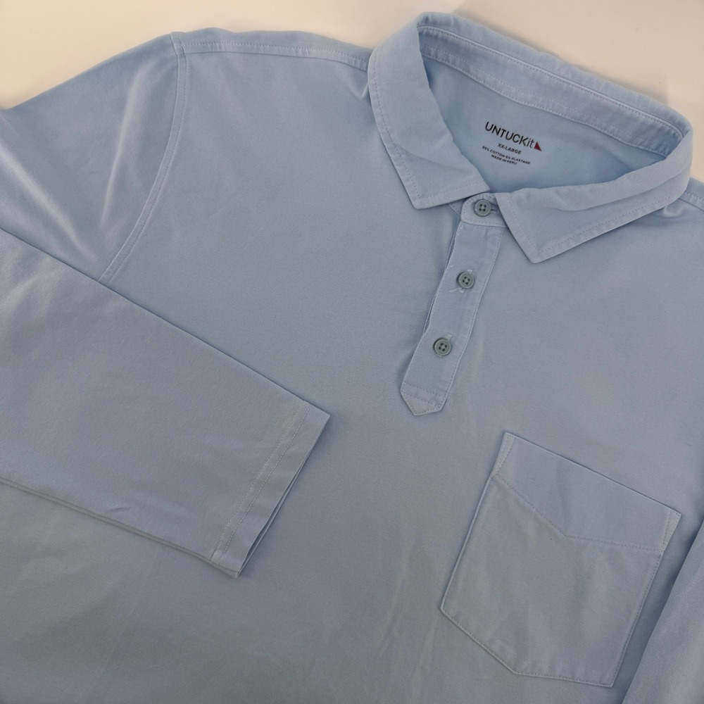 UNTUCKit Polo Shirt Mens XXL Light Blue Long Sleeve Mays Regular Fit Cotton